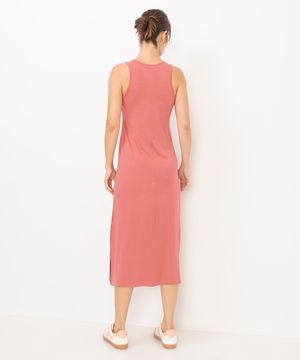 vestido midi feminino básico de viscose rosa