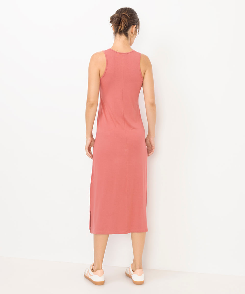 vestido midi feminino básico de viscose rosa