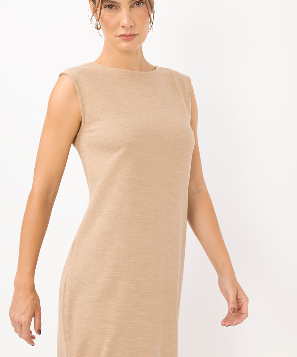 vestido longo de algodão com fendas bege