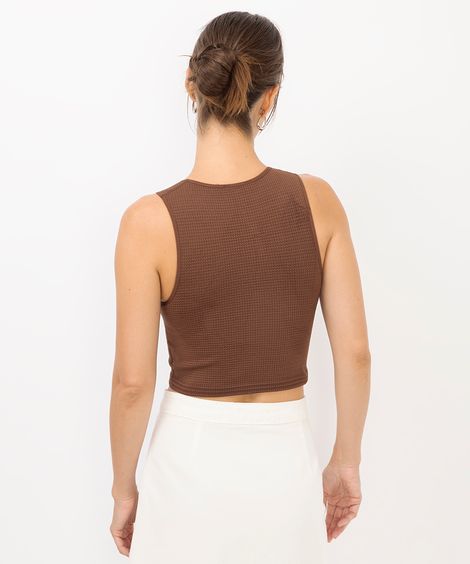 cropped básico feminino texturizado marrom