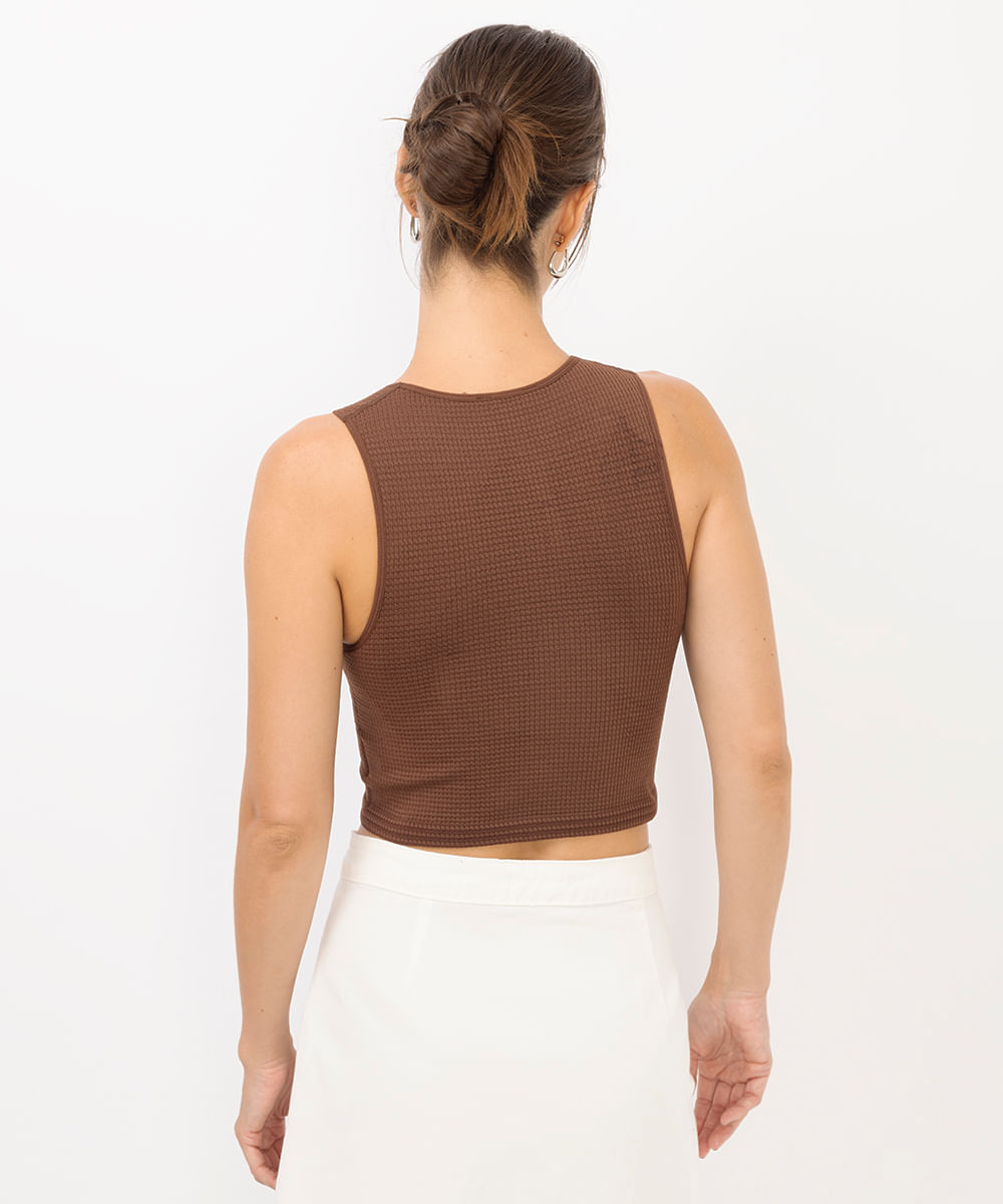 cropped básico feminino texturizado marrom