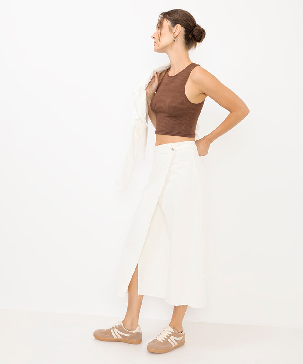 cropped básico feminino texturizado marrom
