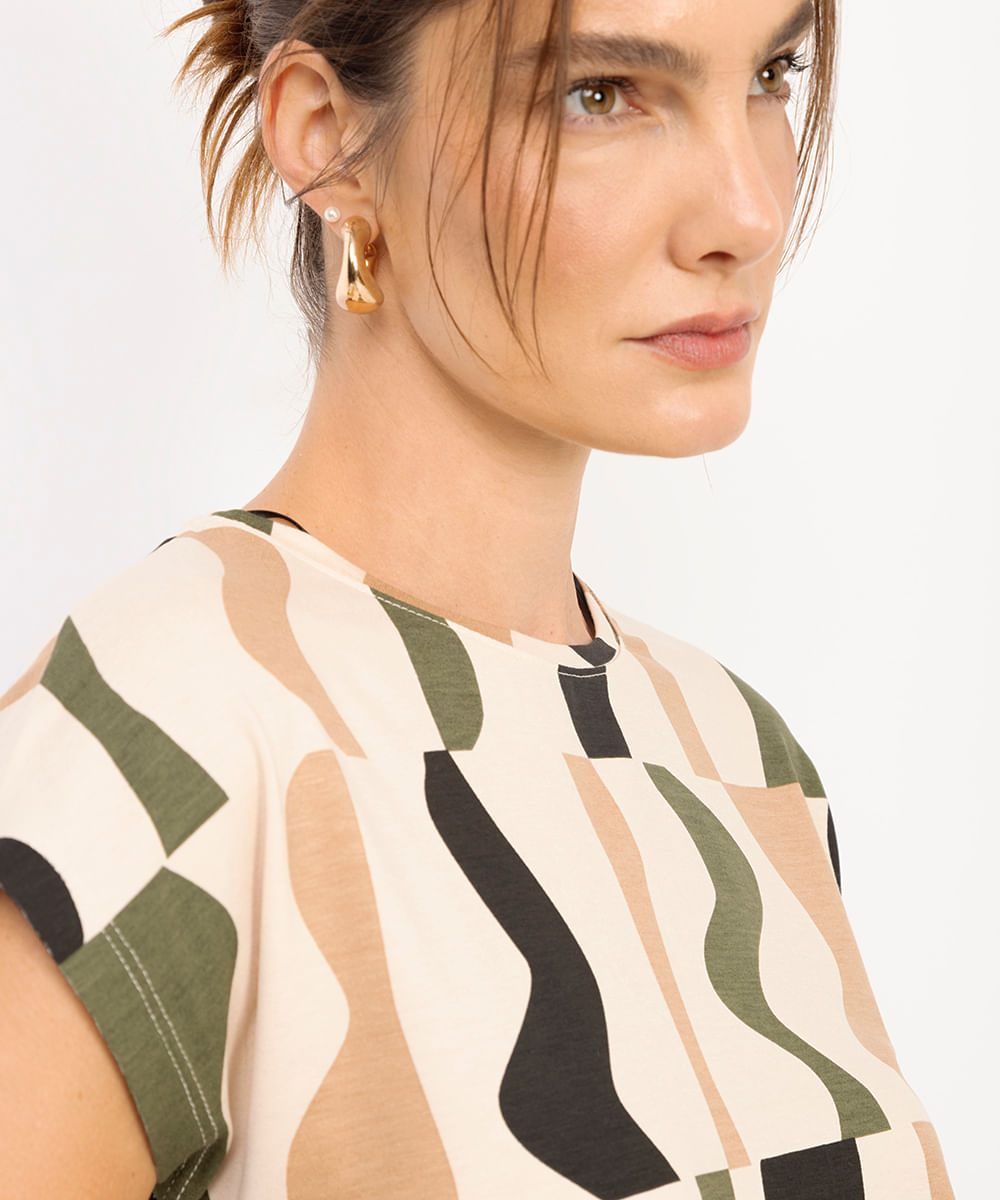 blusa feminina de viscose geométrica bege