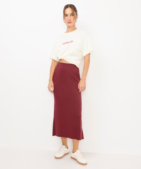 saia midi feminina básica de viscose vinho