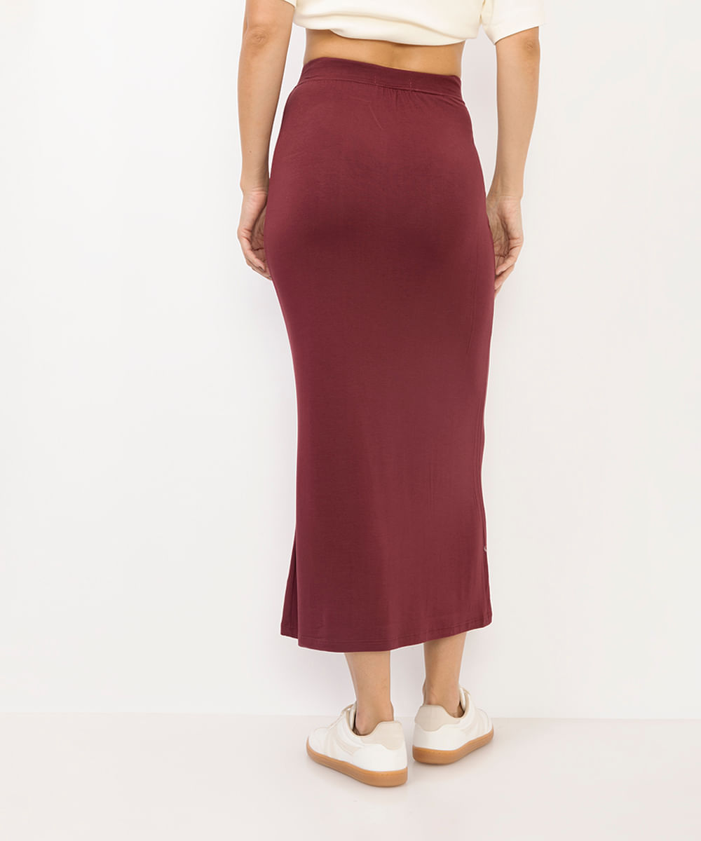 saia midi feminina básica de viscose vinho