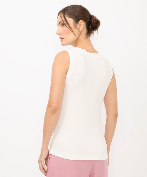 regata feminina de viscose canelada off white