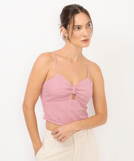cropped feminino decote coração com linho rosa