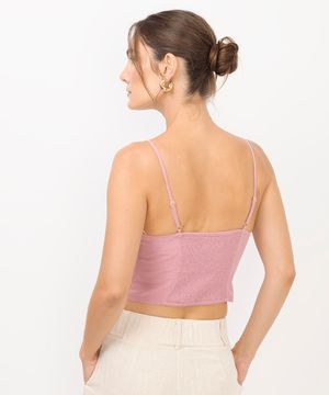 cropped feminino decote coração com linho rosa