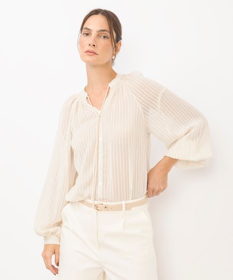 bata feminina de viscose listrada bege