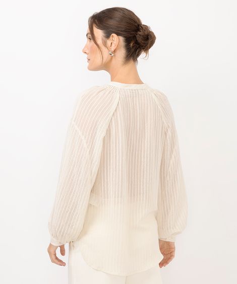 bata feminina de viscose listrada bege