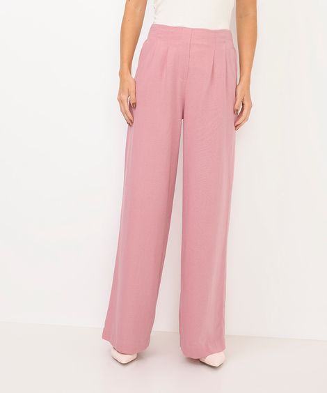 calça wide leg feminina com linho rosa