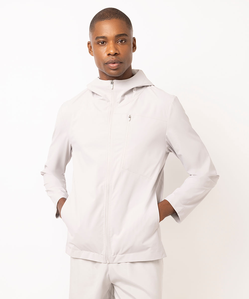 jaqueta masculina esportiva com capuz cinza
