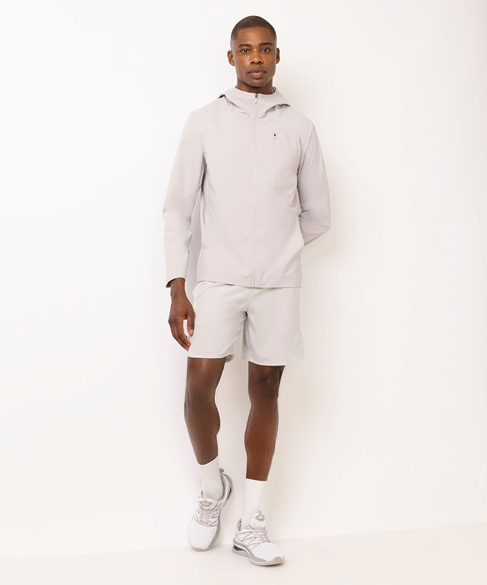 jaqueta masculina esportiva com capuz cinza