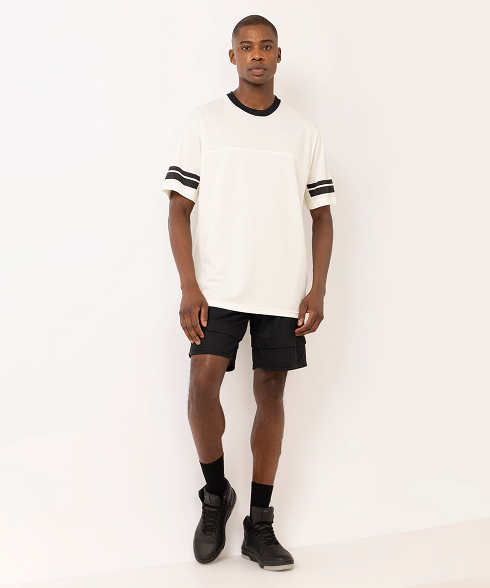 bermuda esportiva masculina com barra dupla preta