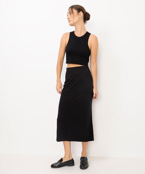 saia midi feminina básica de viscose - preto