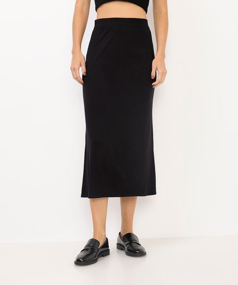 saia midi feminina básica de viscose - preto