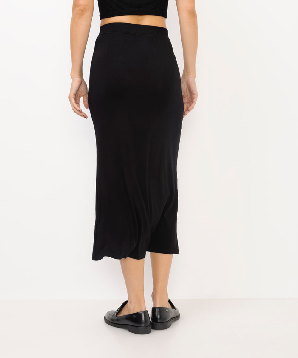 saia midi feminina básica de viscose - preto