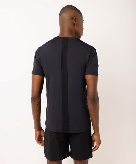 camiseta esportiva slim masculina com proteção uv preta