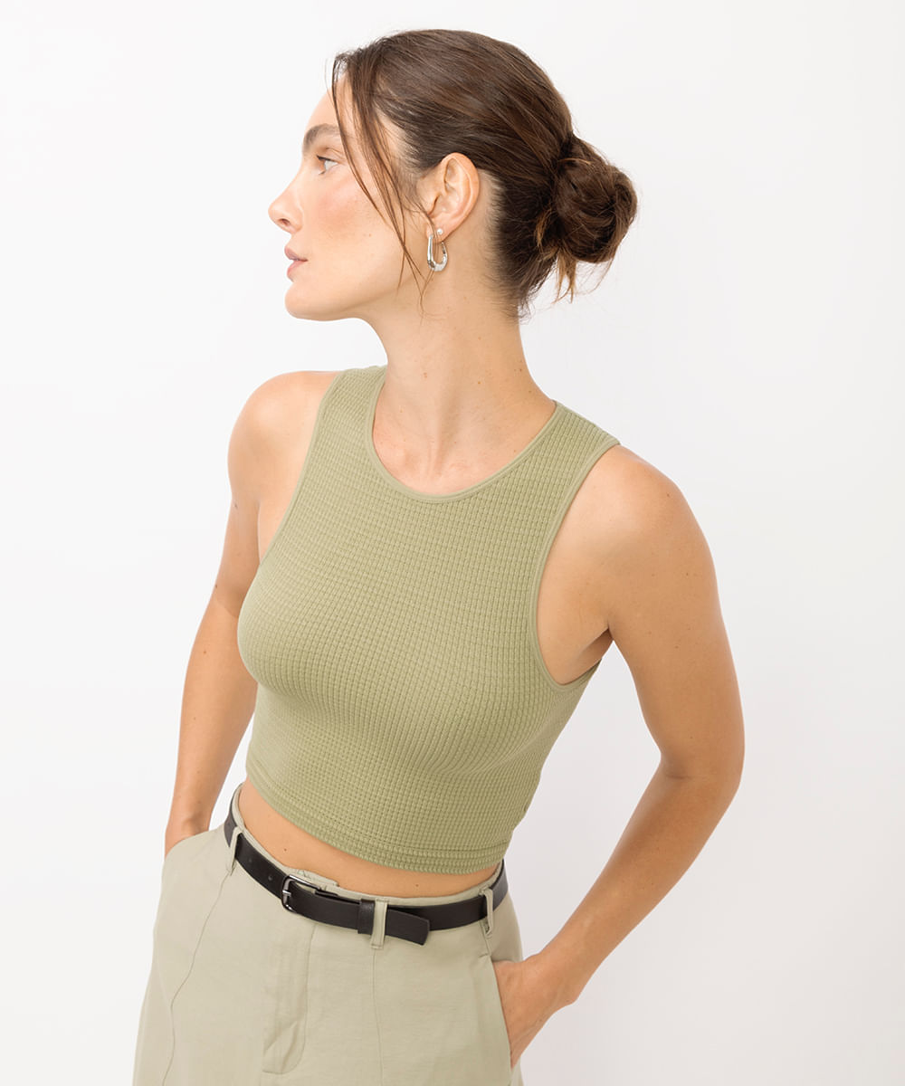 cropped básico feminino texturizado verde
