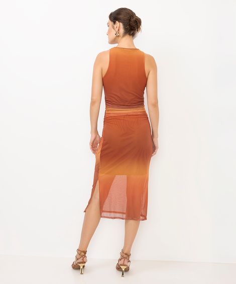 vestido midi feminino de tule degradê laranja