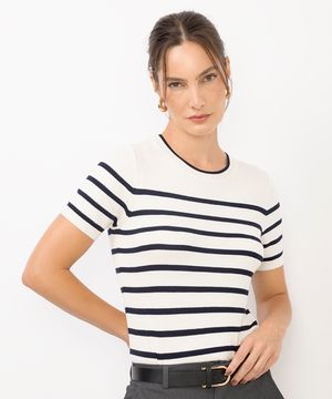 blusa feminina de tricot listrada off white