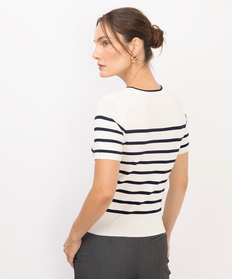 blusa feminina de tricot listrada off white