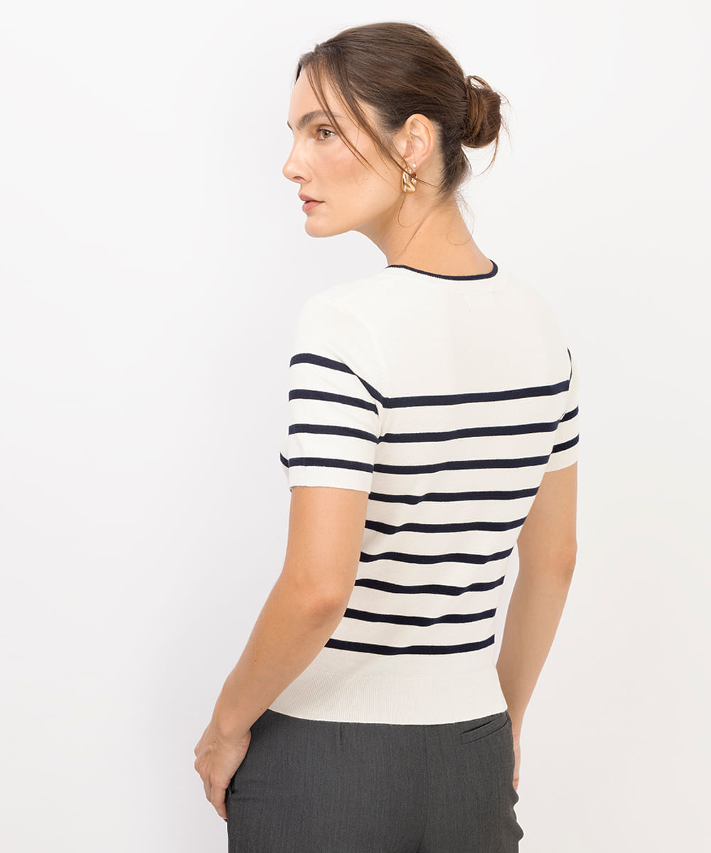blusa feminina de tricot listrada off white