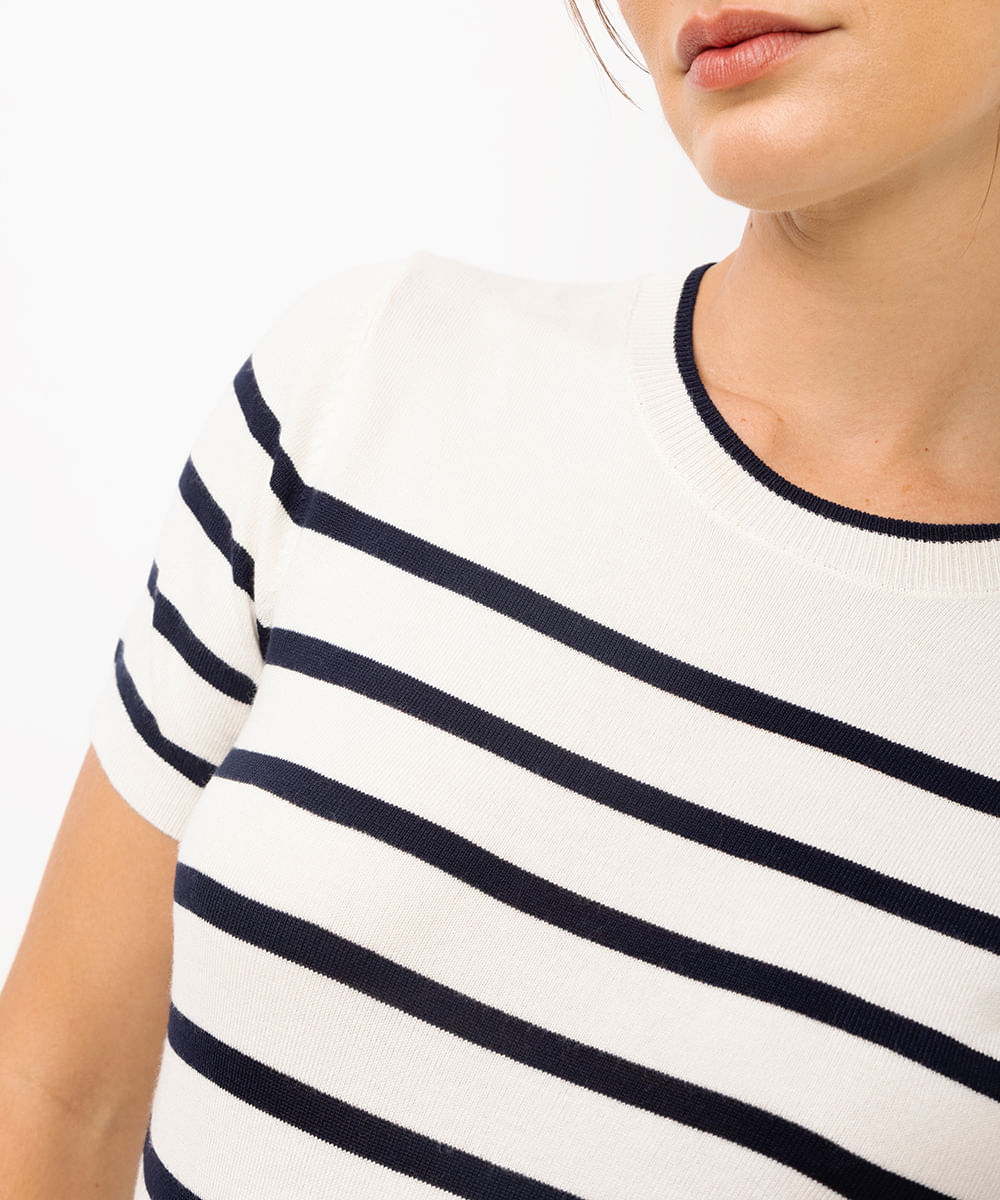 blusa feminina de tricot listrada off white