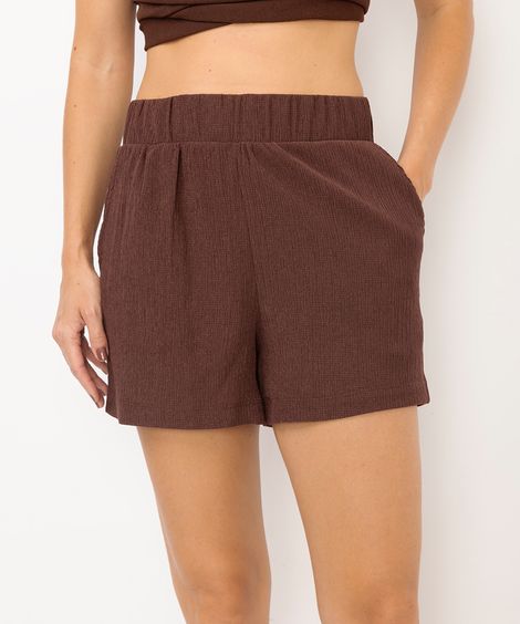 short curto cós com elástico texturizado marrom