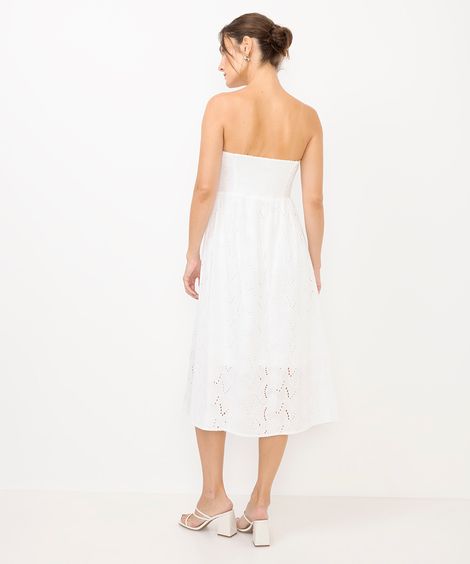 vestido midi feminino de laise floral branco