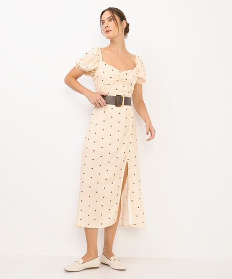 vestido midi feminino de viscose poá amarelo