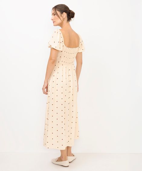 vestido midi feminino de viscose poá amarelo
