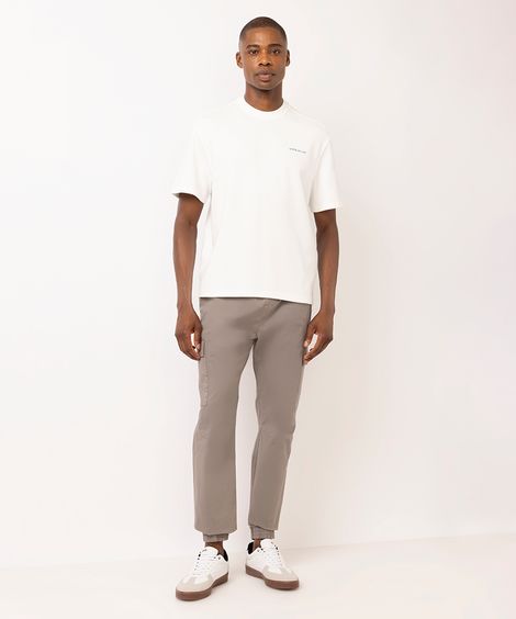 calça jogger masculina de sarja com bolso cargo cinza