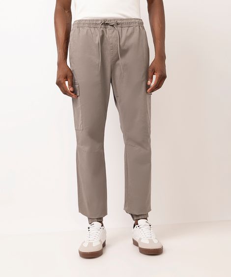 calça jogger masculina de sarja com bolso cargo cinza