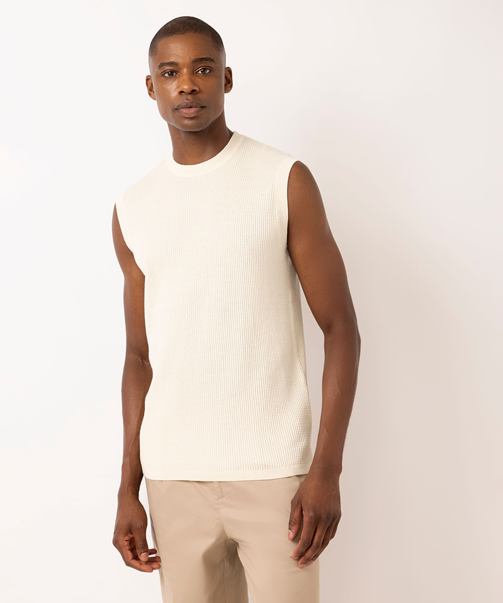 colete masculino de tricot texturizado off white