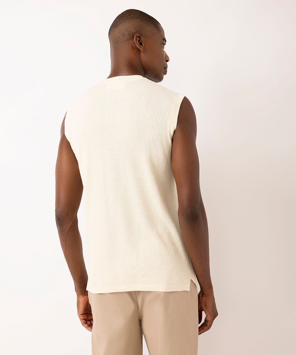 colete masculino de tricot texturizado off white