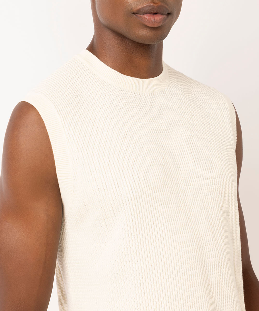 colete masculino de tricot texturizado off white