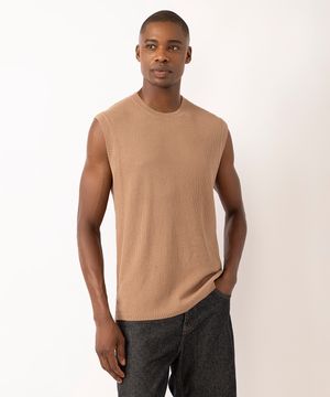 colete masculino de tricot texturizado marrom