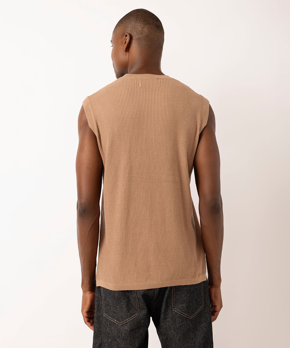 colete masculino de tricot texturizado marrom