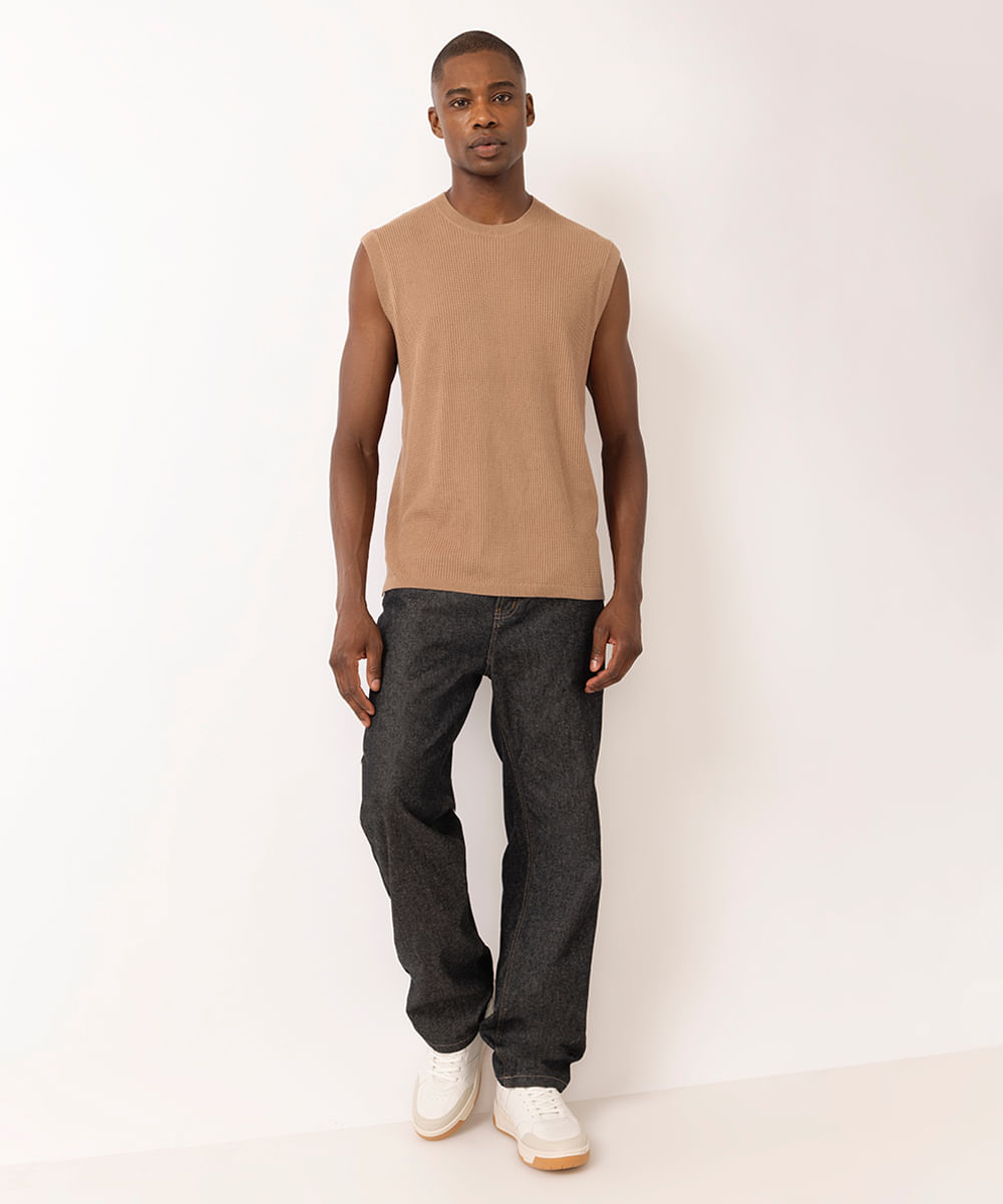 colete masculino de tricot texturizado marrom