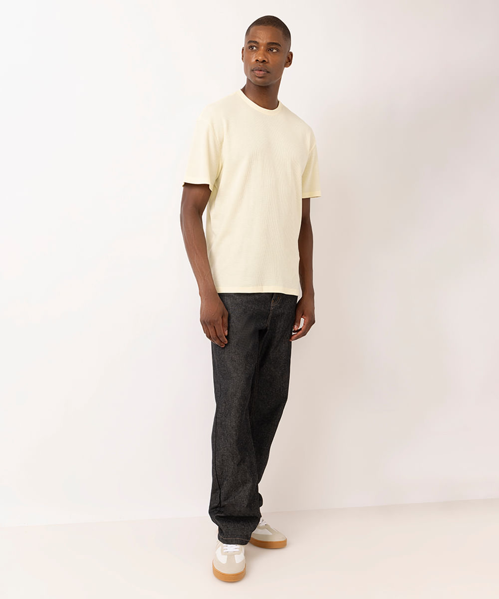 camiseta masculina de algodão texturizada amarela