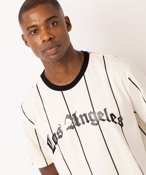 camiseta comfort masculina listrada los angeles off white