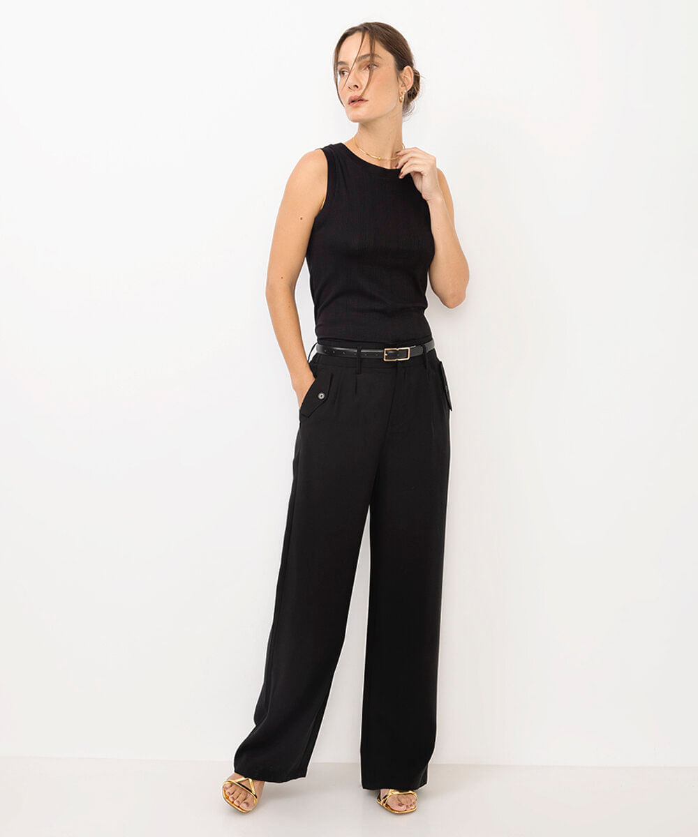 regata feminina de viscose canelada preta