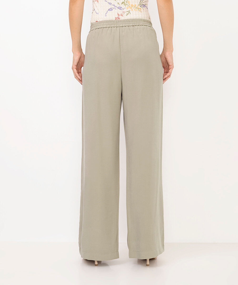 calça wide leg alfaiataria cintura alta com cinto verde