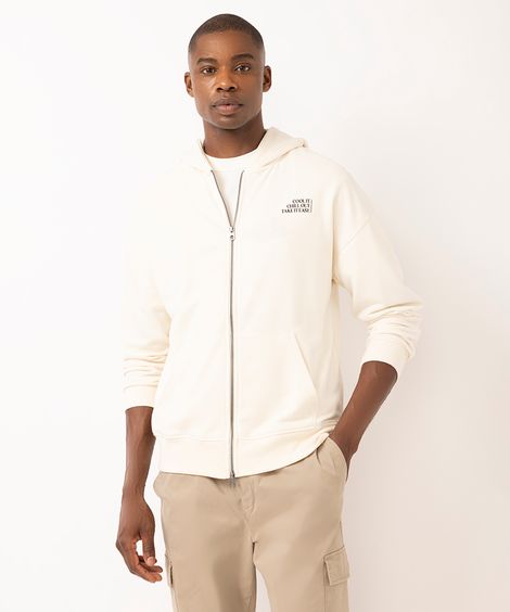 jaqueta masculina de moletom com capuz off white