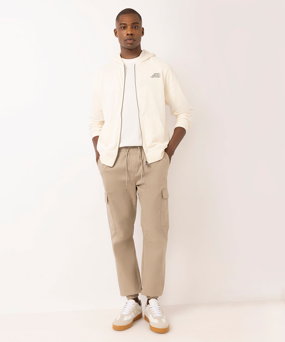 jaqueta masculina de moletom com capuz off white