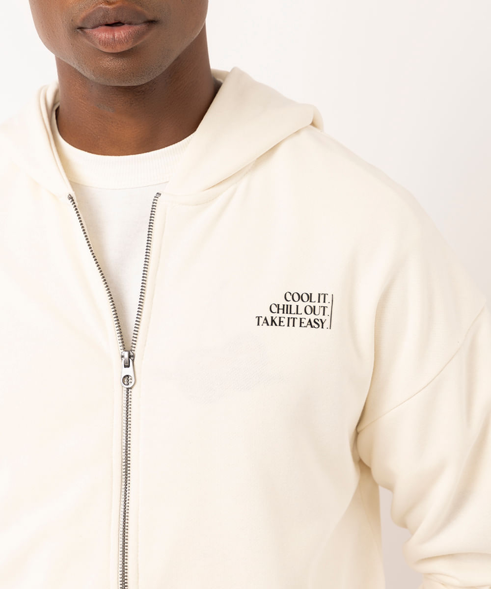jaqueta masculina de moletom com capuz off white