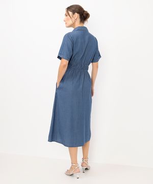 vestido chemise feminino jeans manga curta azul