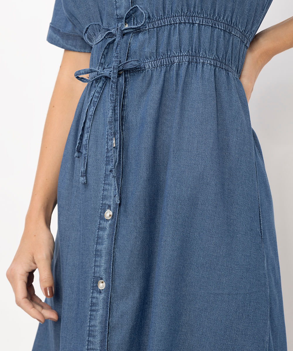 vestido chemise feminino jeans manga curta azul