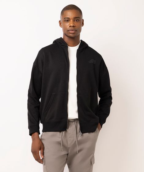 jaqueta masculina de moletom com capuz preta